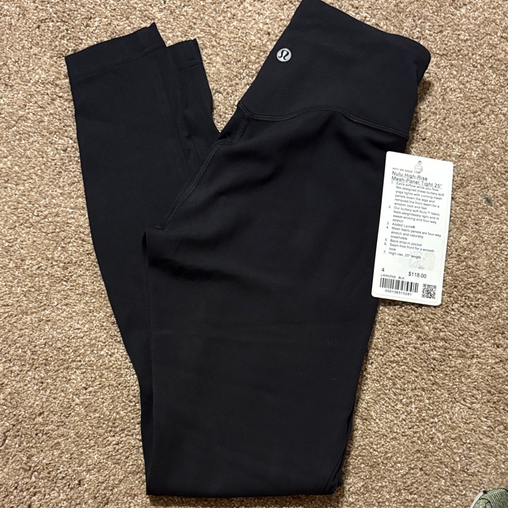 lululemon athletica Nulu High-Rise Mesh Panel Tight Black Leggings Size 4 - 25”